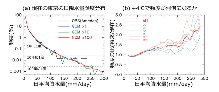 全球モデルの東京での日降水量頻度分布